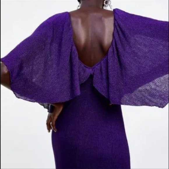 24.-🥰🥰ZARA Metallic Purple Cape Maxi Dress🥰🥰 - Picture 5 of 15